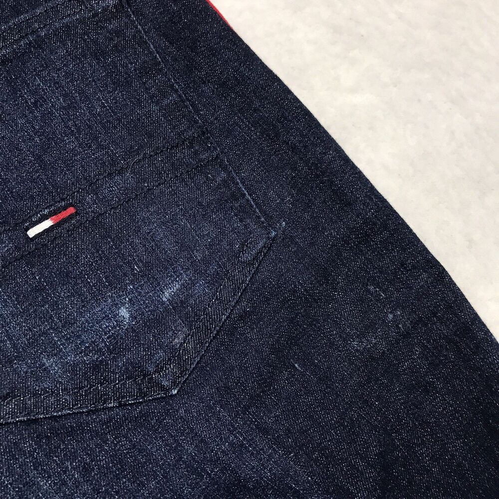 TOMMY HILFIGER Slim Taper Jean Men 33x30 Dark Wash Racing Stripe Honeycomb - Picture 6 of 16